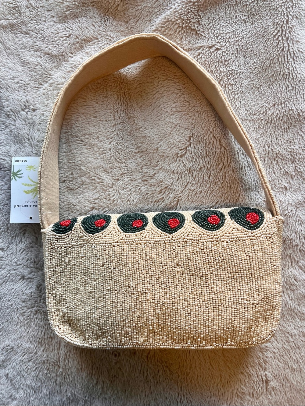 NWT America & Beyond Beaded Cream Shoulder Bag with Olives Motif - Picture 3 of 9